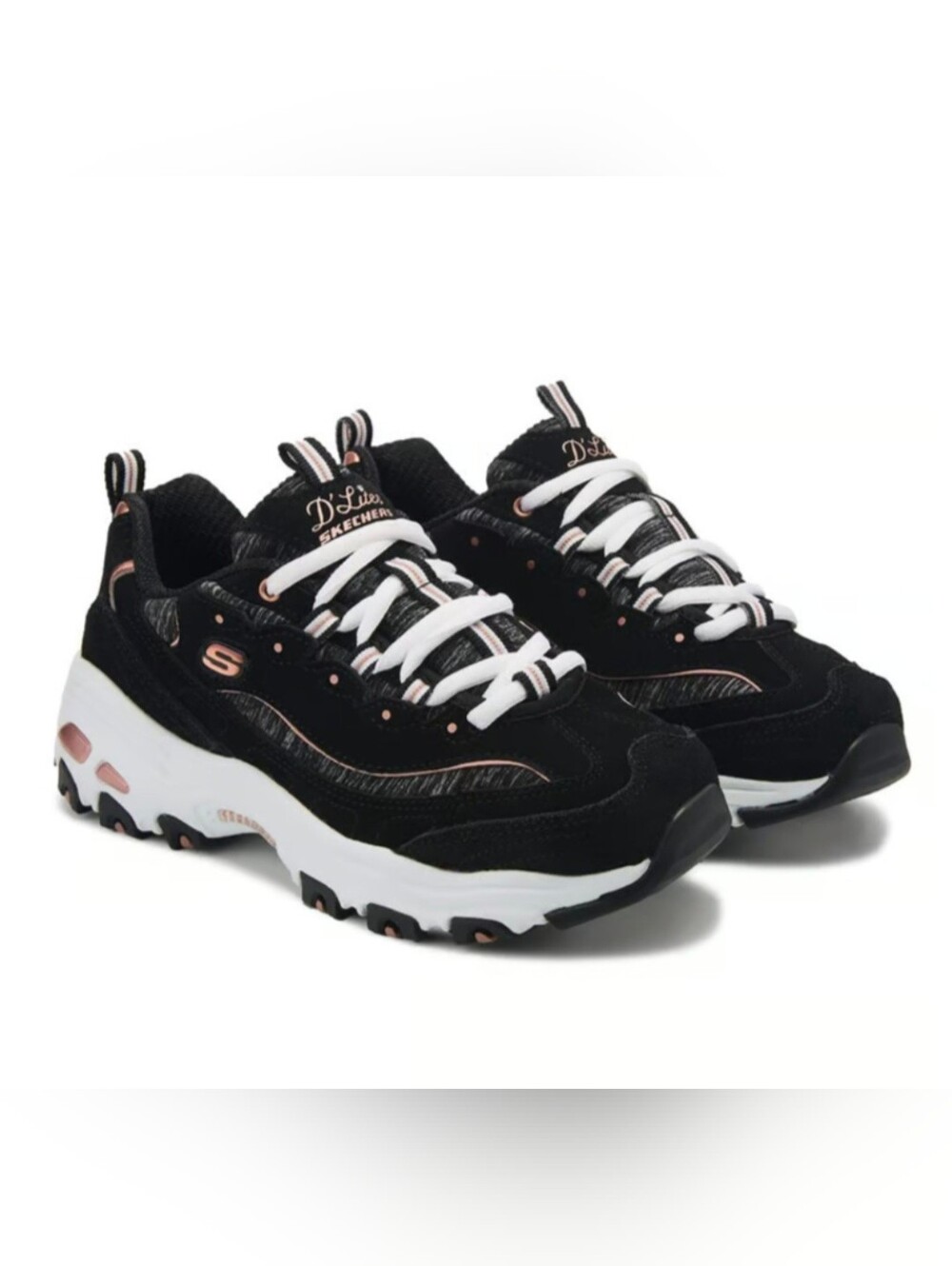 Skechers D'Lites Sneakers Womens 8.5 Black Grey Pink Air-Cooling Memory Foam